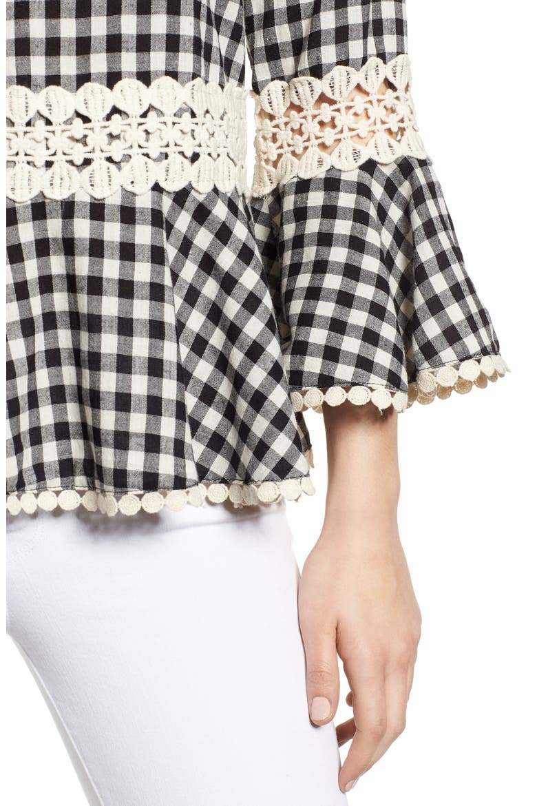 Gingham Check Peplum Top, Alternate, color, BLACK WHITE GINGHAM