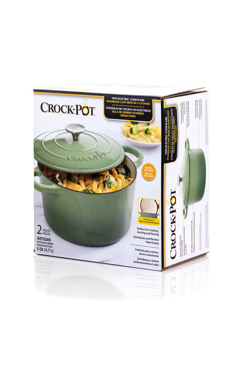 Crock-pot Artisan 2 Piece 5 Quarts Enameled Cast Iron Dutch Oven, Alternate, color, Pistachio Green