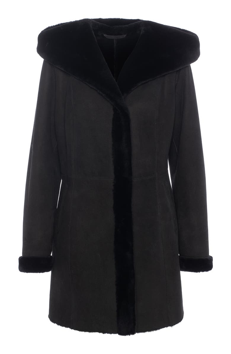 GORSKI Merino Shearling Hooded Coat, Alternate, color, Black