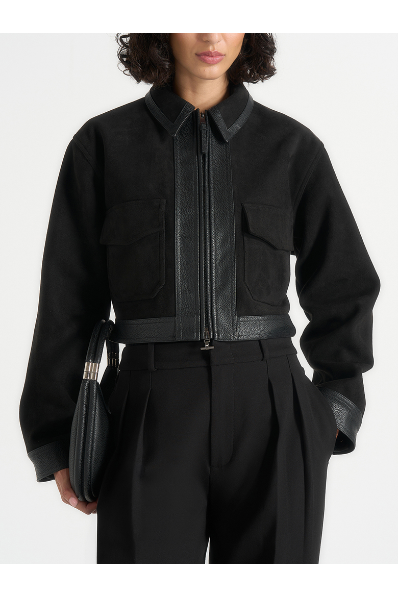 Denise Suede & Pebbled Leather Jacket, Main, color, Black