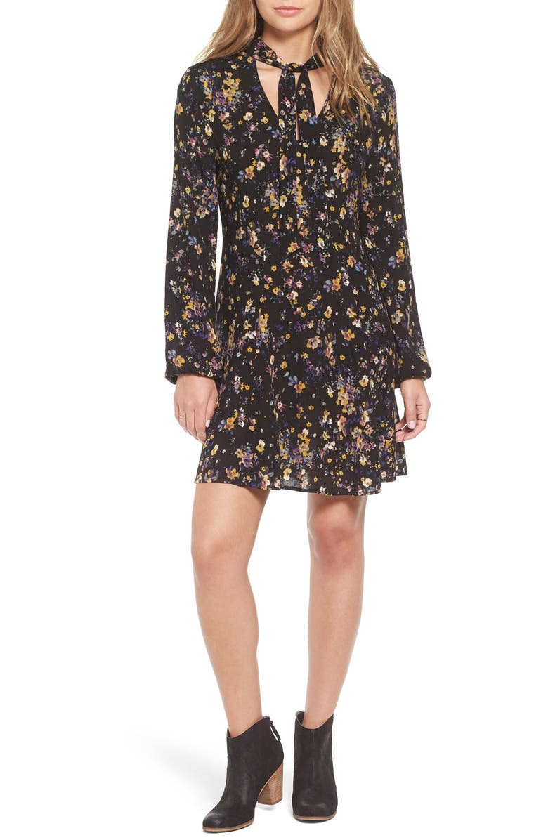 Way-In Tie Neck Floral Print Dress, Main, color, 