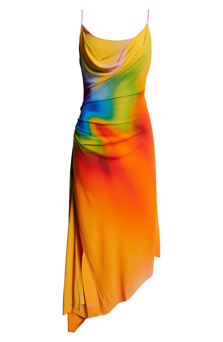 MONSE Rainbow Orchid Asymmetric Slipdress, Main, color, Orange Multi