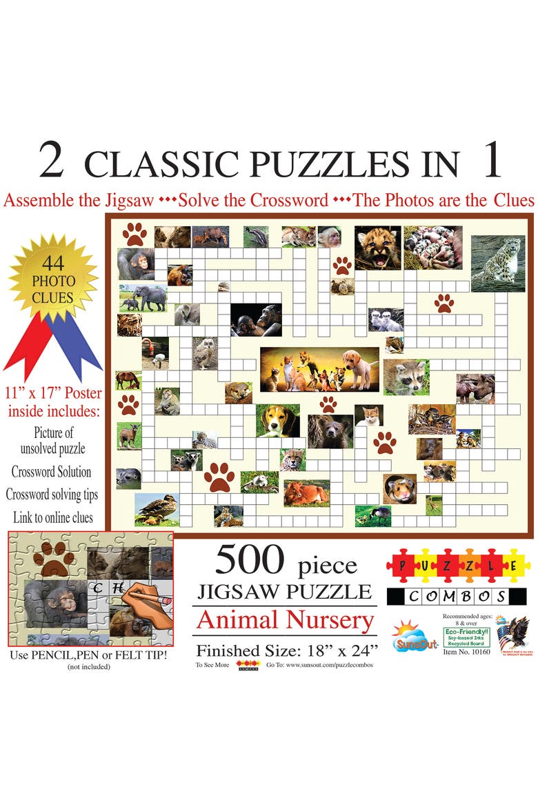 Animal Nursery 500 piece Jigsaw Puzzle for Adults Puzzle Combo, Alternate, color, Multicolor