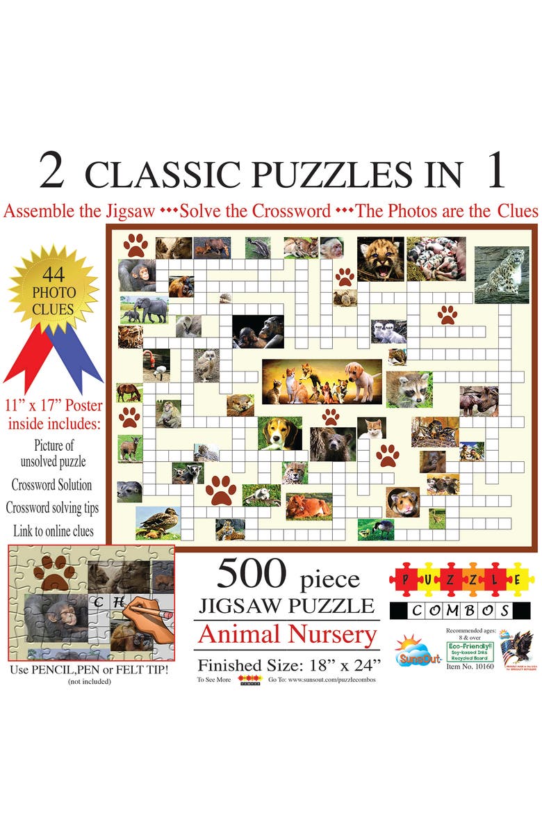 Sunsout Animal Nursery 500 piece Jigsaw Puzzle for Adults Puzzle Combo, Alternate, color, Multicolor