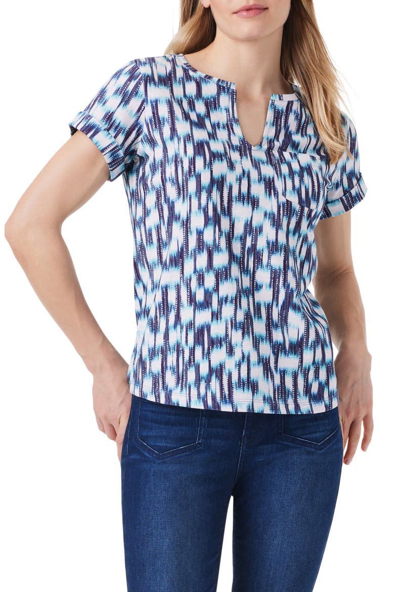 Hazy Blues Split Neck Cotton T-Shirt, Main, color, BLUE MULTI