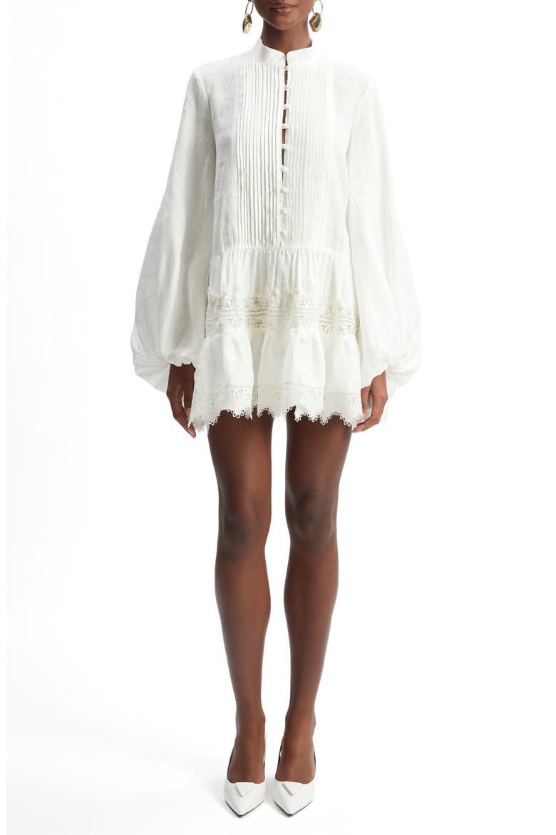 Antonia Lace Trim Long Sleeve Linen Minidress (Women) | Nordstrom