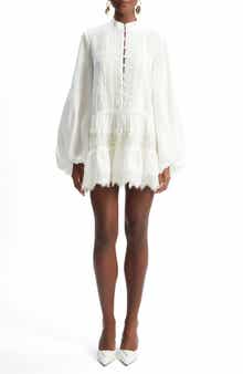 Antonia Lace Trim Long Sleeve Linen Minidress