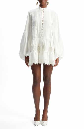 Antonia Lace Trim Long Sleeve Linen Minidress