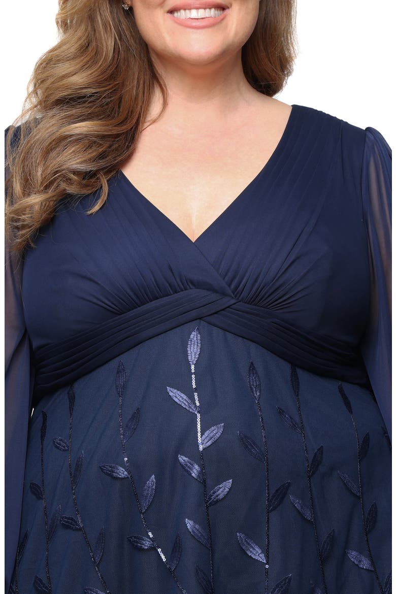 Embroidered Long Sleeve A-Line Gown, Alternate, color, NAVY
