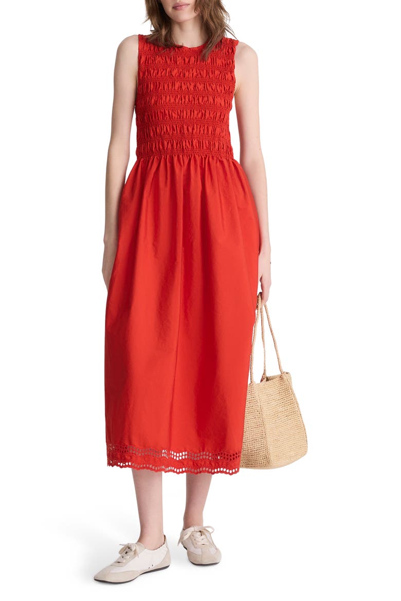the melody smocked midi dress in floral Women's The Embroidered Melody Smocked Midi Dress in Wild Poppy - Size XL