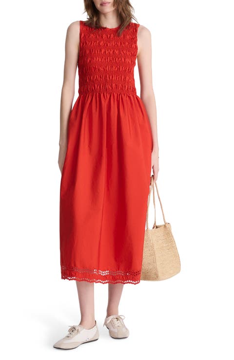 The Embroidered Melody Smocked Midi Dress