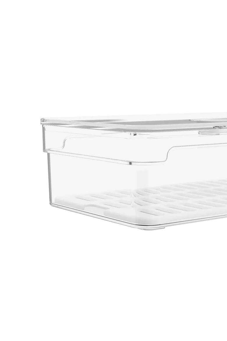 Clear Stackable Fridge Organizer Bin with Drain Tray and Vented Lid, 4 Pack, Alternate, color, Clear with White Drainer
