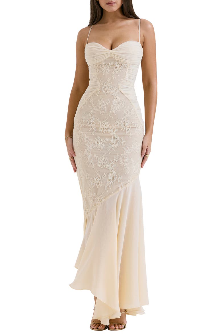 Felicia Lace Inset Mermaid Gown, Main, color, MACADEMIA