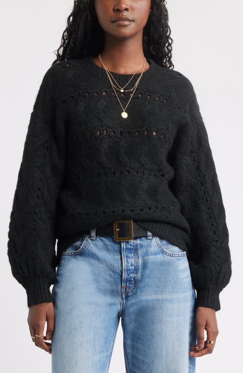 Treasure & Bond Cable Crewneck Sweater, Main, color, Black