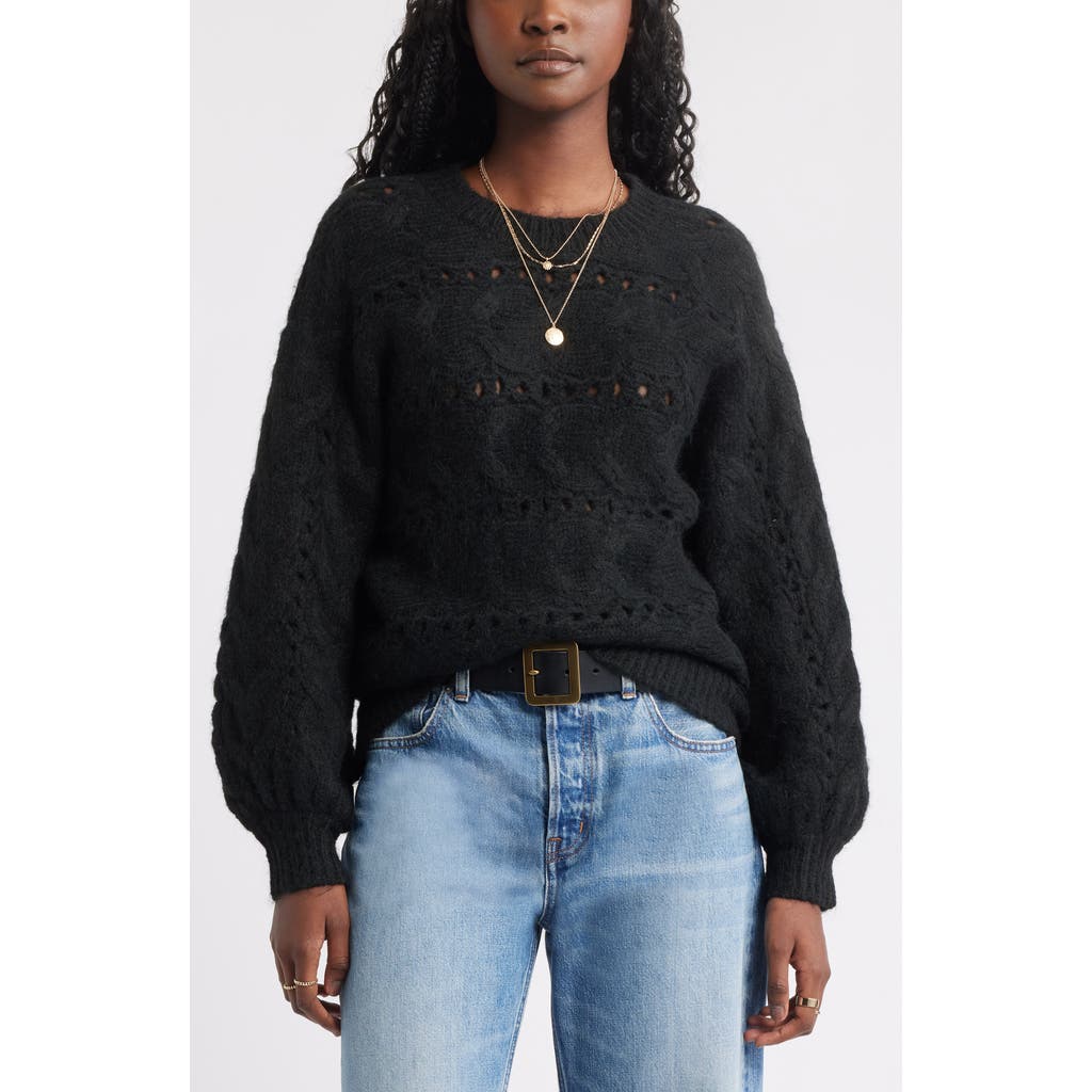 Treasure & Bond Cable Crewneck Sweater In Black