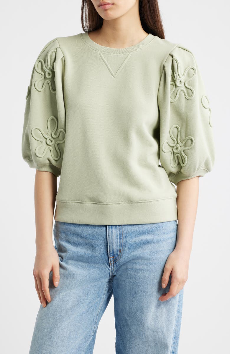 Rails Camy Floral Puff Sleeve Cotton Sweatshirt, Main, color, Vintage Sage