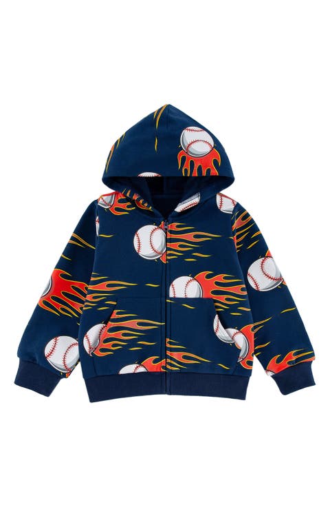 Kids' Flaming Baseball Print Zip Hoodie (Toddlert)