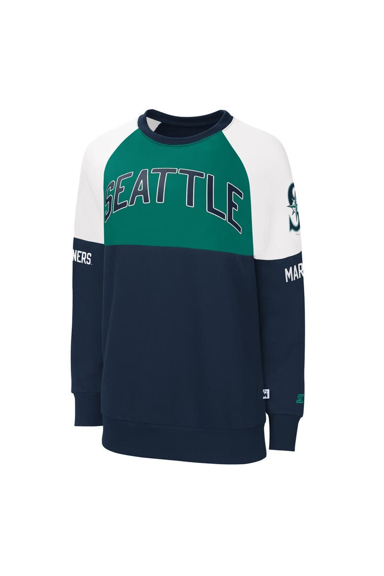Women's Starter Navy/Green Seattle Mariners Baseline Raglan Pullover Sweatshirt, Alternate, color, Navy