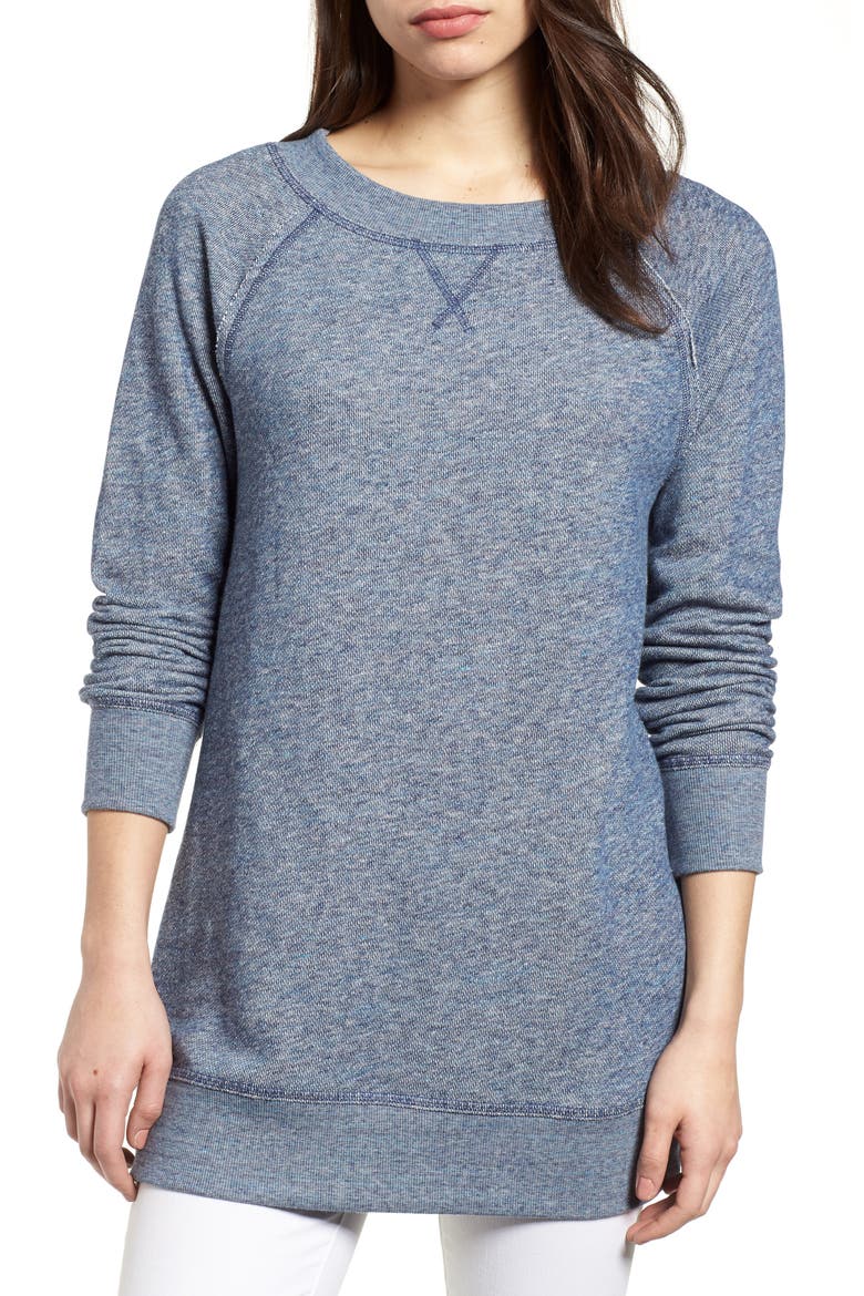 Space Dye Tunic Sweatshirt, Main, color, BLUE STREAKY PATTERN