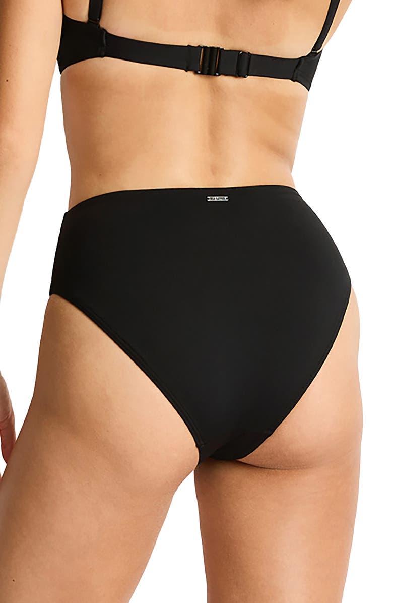 Sea Level Retro High Waist Bikini Bottoms, Alternate, color, Black
