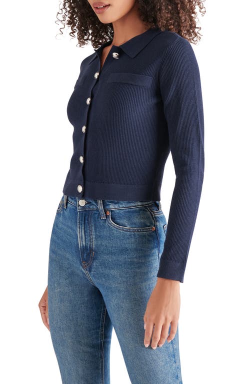 Steve Madden Ayda Collar Rib Cardigan In Blue