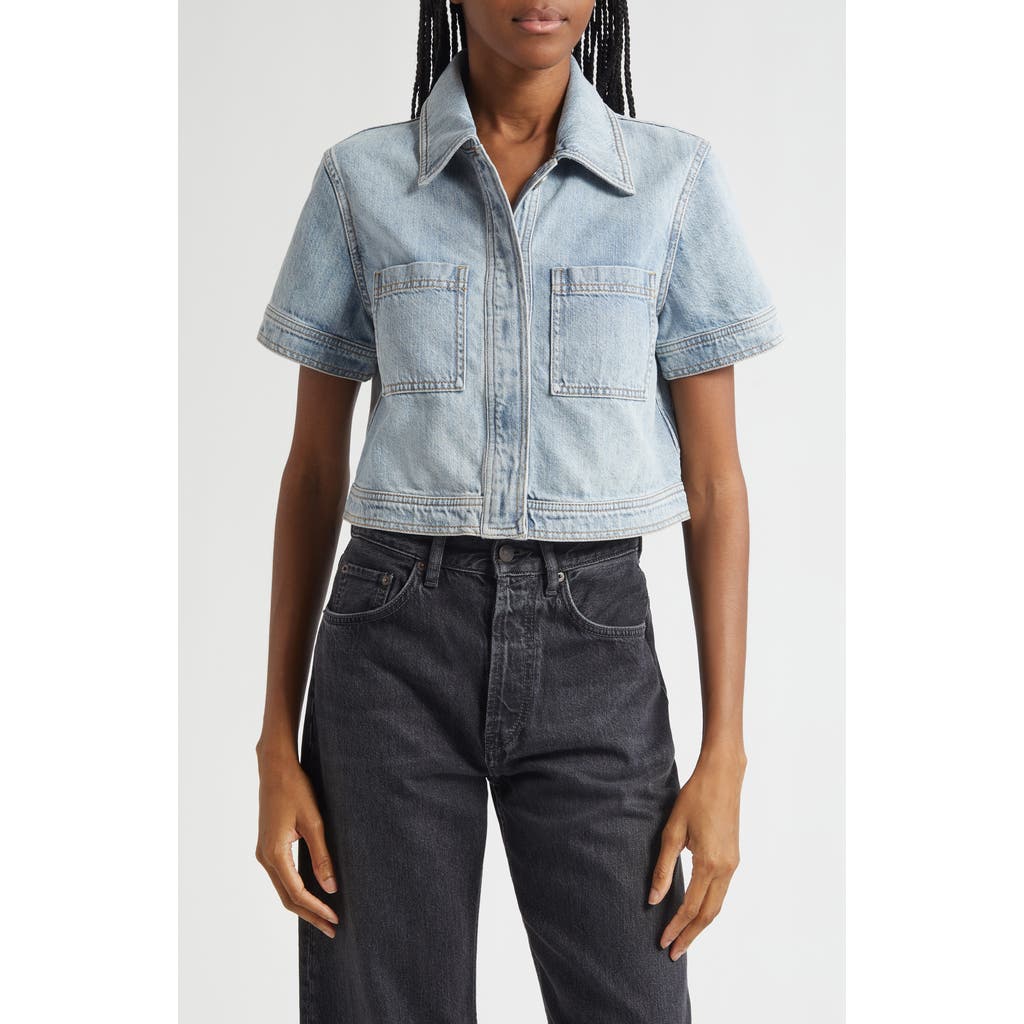 Alice And Olivia Alice + Olivia Tesha Crop Denim Button-up Shirt In Blue