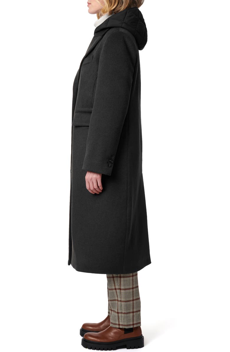 Bernardo Long Coat with Hooded Quilted Bib, Alternate, color, Black