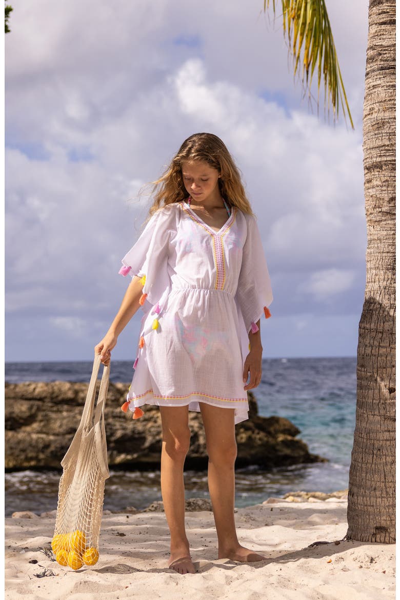 Kids' Summer Sorbet Tassel Trim Cotton Cover-Up Tunic, Alternate, color, WHITE