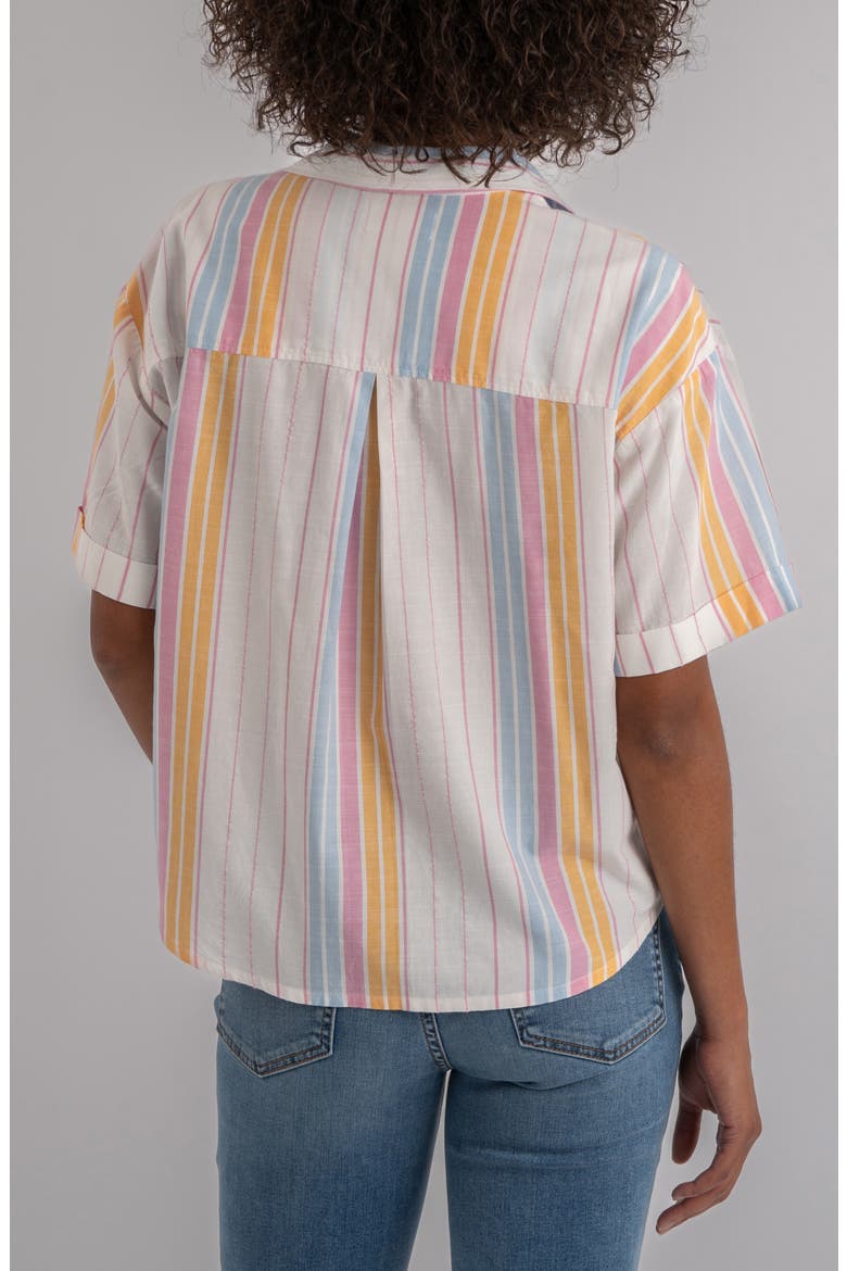Brianna Stripe Boxy Short Sleeve Button-Up Shirt, Alternate, color, WHITE/ PINK