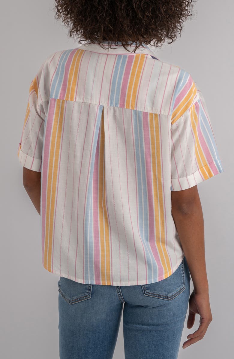 KUT from the Kloth Brianna Stripe Boxy Short Sleeve Button-Up Shirt, Alternate, color, White/ Pink