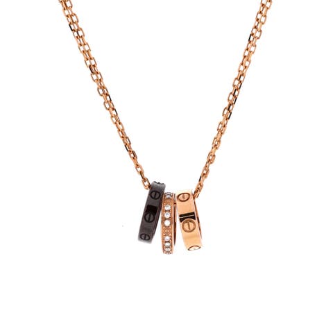 Love 3 Ring Pendant Necklace 18K Rose Gold and Ceramic with Diamonds