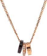 Pre-Owned Cartier Love 3 Ring Pendant Necklace 18K Rose Gold and Ceramic with Diamonds