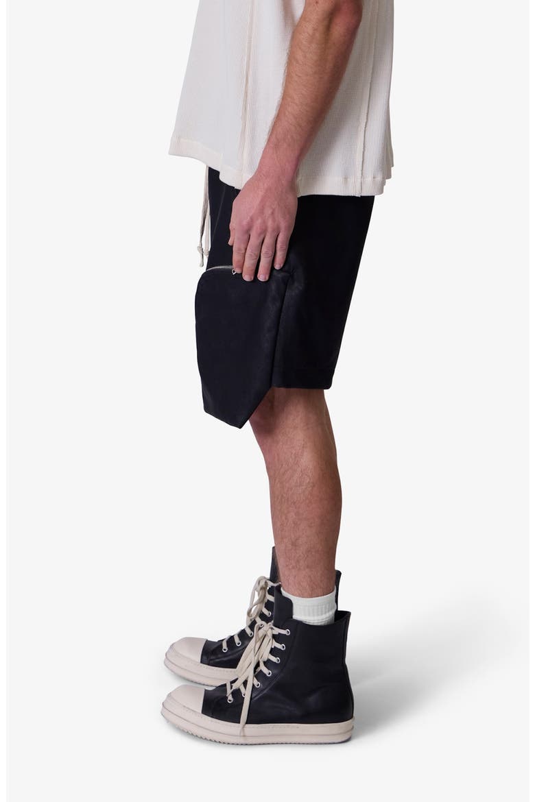 Faux Leather Pocket Geo Shorts, Alternate, color, BLACK