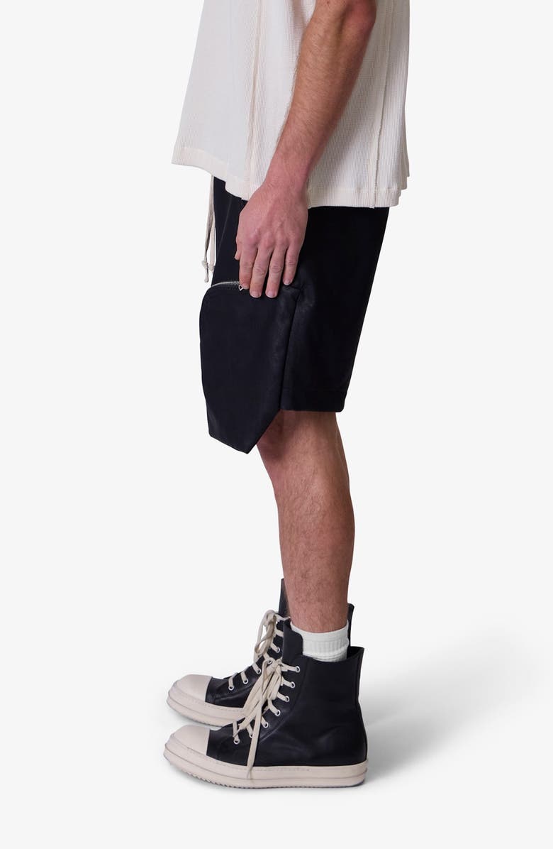 mnml Faux Leather Pocket Geo Shorts, Alternate, color, Black