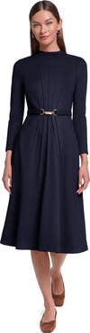 HALSTON Long Sleeve Knit Midi Dress with Hardware