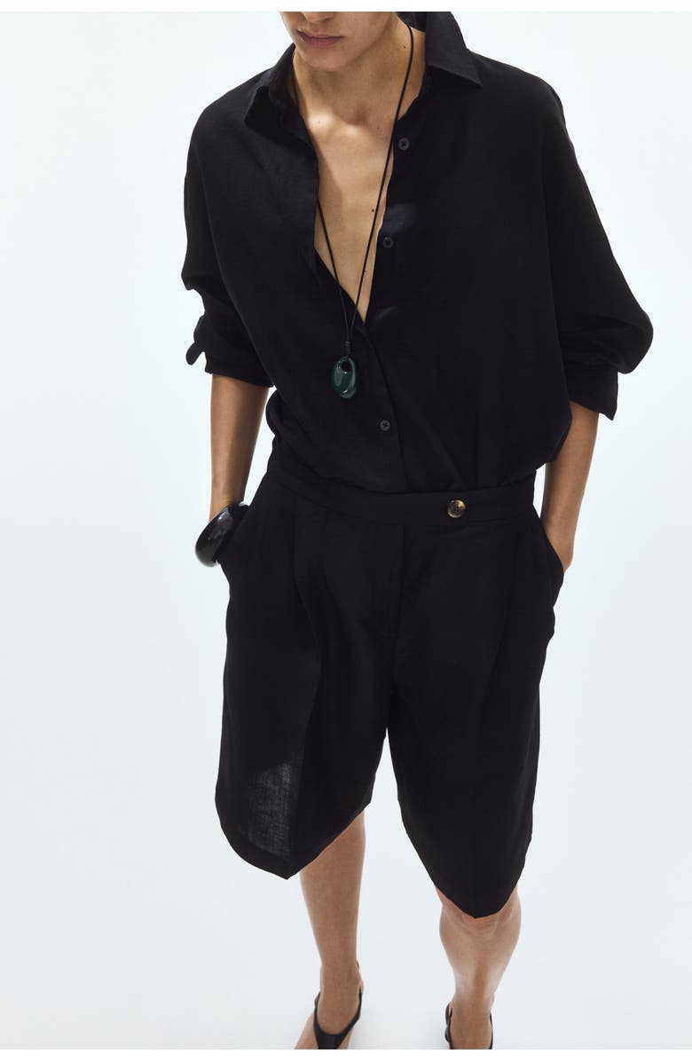 H&M Linen-blend Bermuda Shorts, Alternate, color, Black