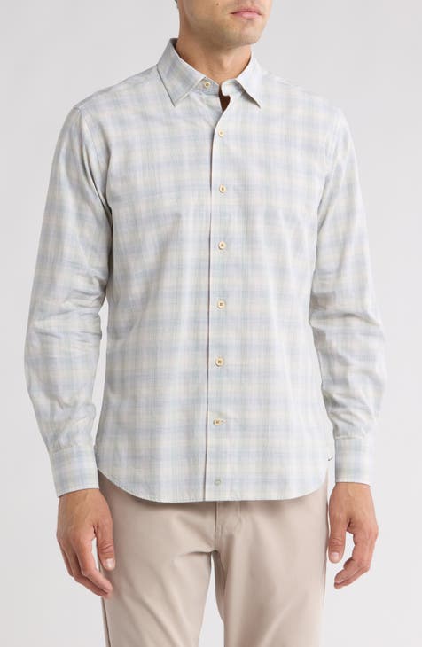 Casual Plaid Cotton Poplin Button-Down Shirt