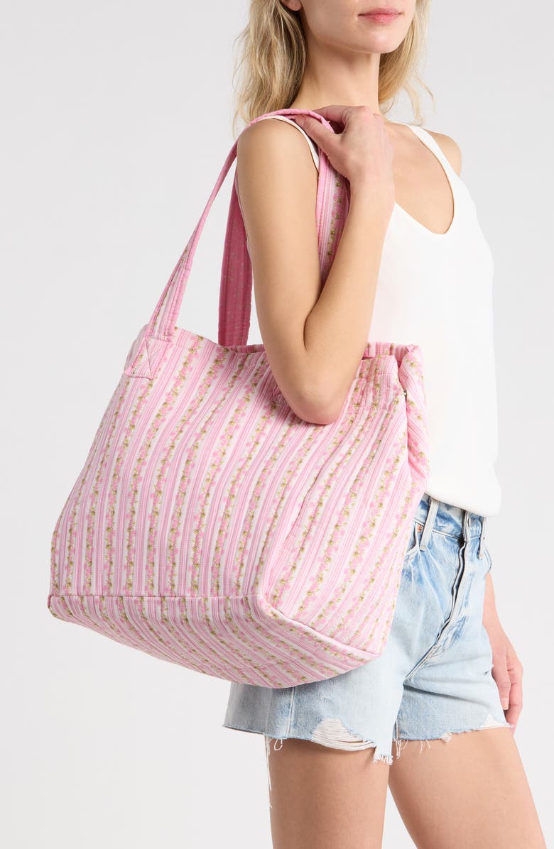 Madden Girl Floral Quilted Tote Bag with Pouch, Alternate, color, Pink Floral