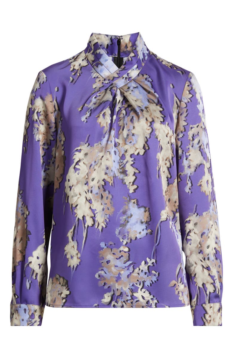 Misook Twist Front Crépe de Chine Top, Alternate, color, Purple Multi