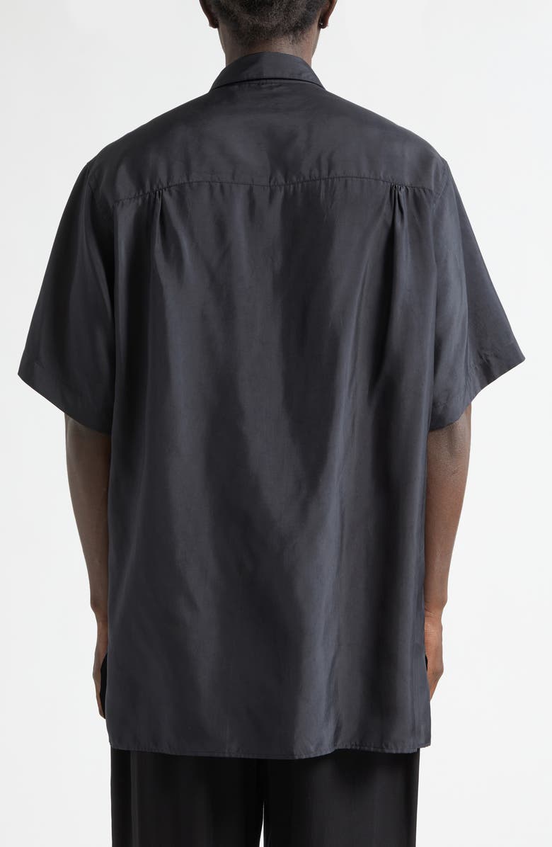 Yohji Yamamoto Big Short Sleeve Cupro Taffeta Button-Up Shirt, Alternate, color, Black