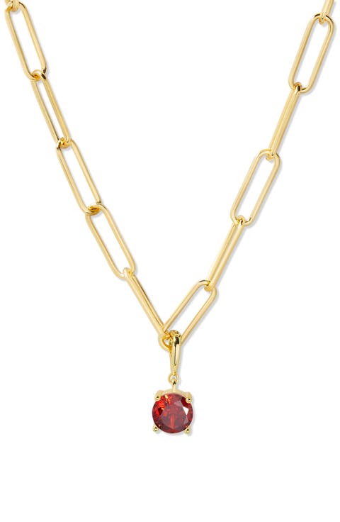 Melrose Birthstone Pendant Paper Clip Chain Necklace