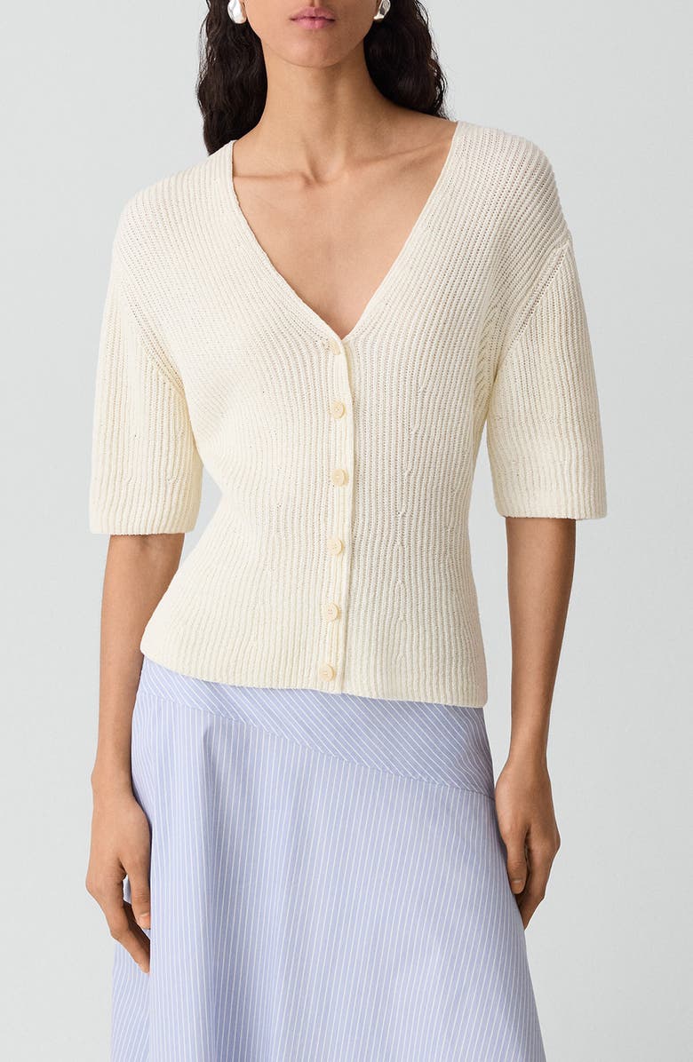 Theory Shaped Cotton Cardigan, Main, color, Ivory - C05