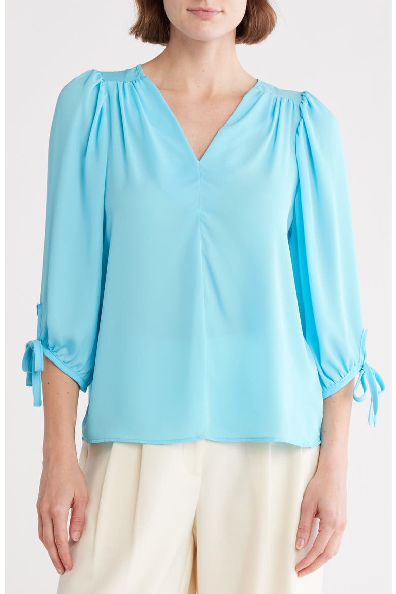 V-Neck Tie Sleeve Top, Main, color, BLUE