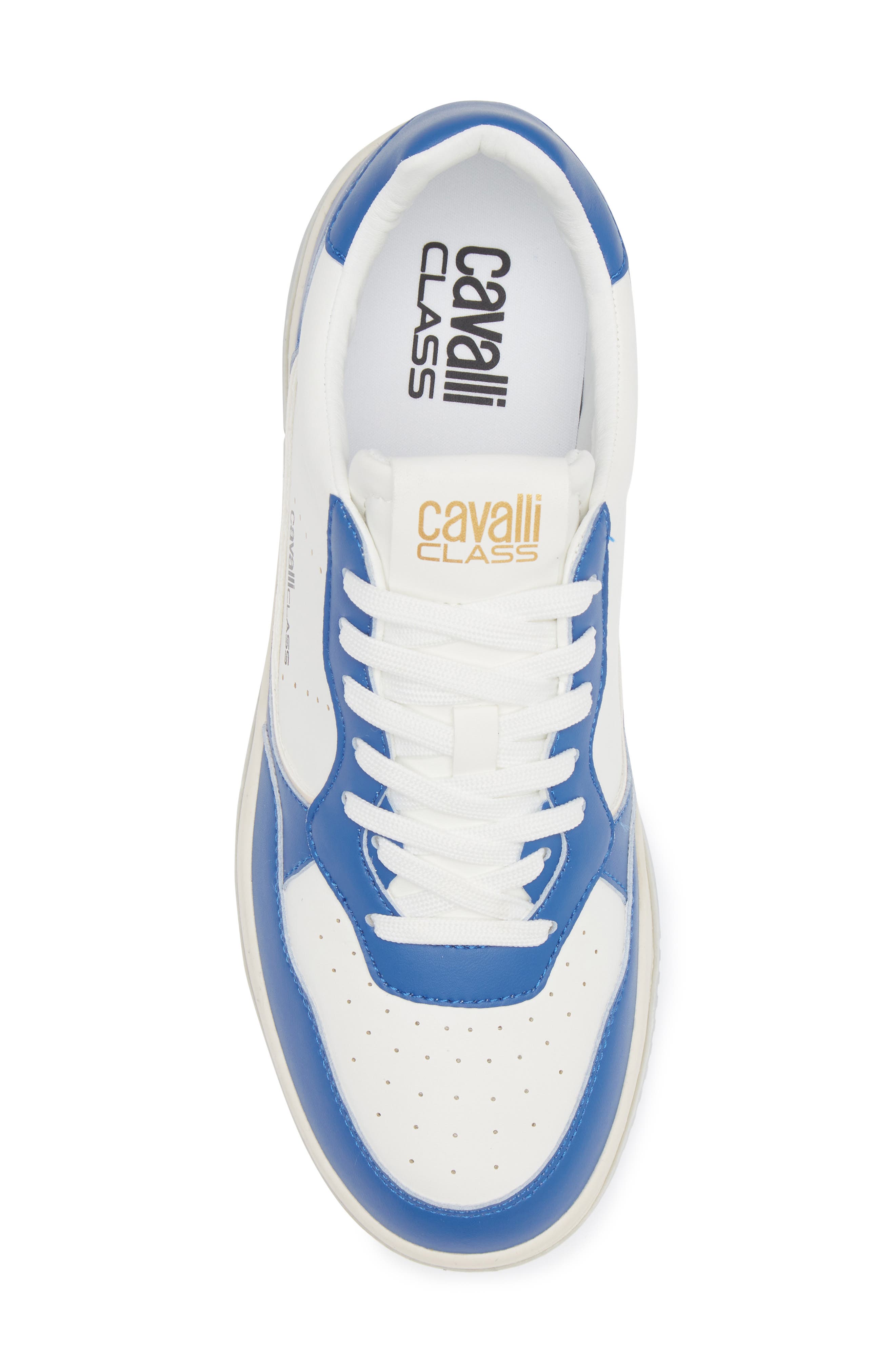 Roberto Cavalli Cavalli Class Two-Tone Perforated Low Top Sneaker, Alternate, color, White/ White
