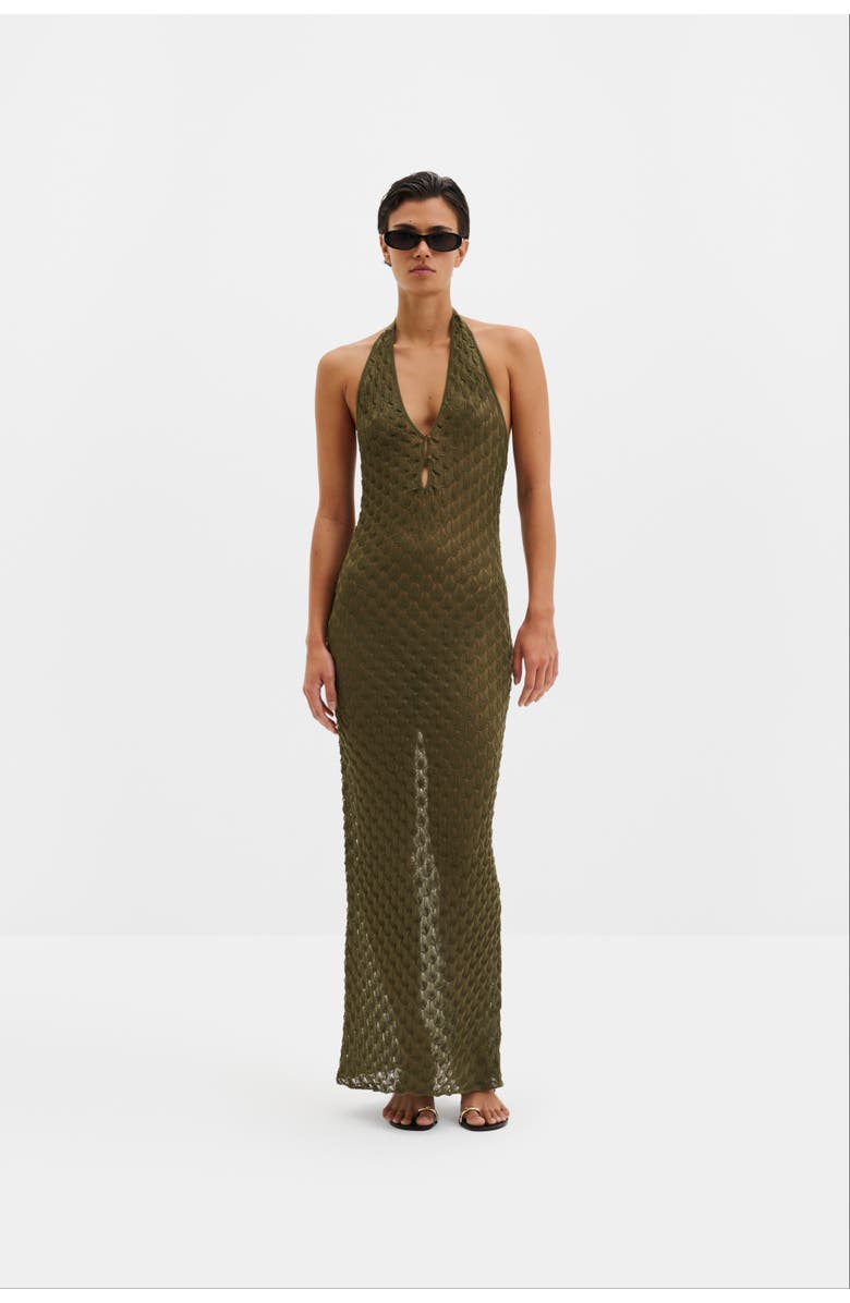 Malina Esra Knitted Halterneck Maxi Dress, Main, color, Dusty Olive