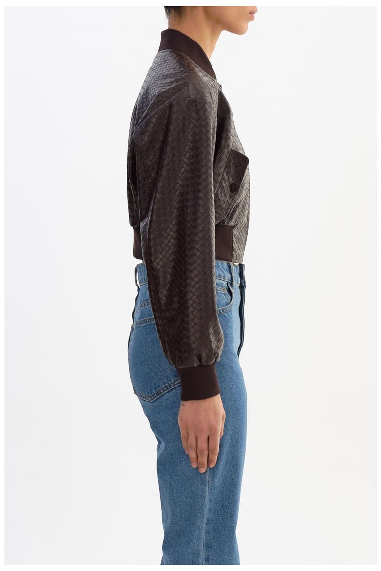 Evelin W | Cropped Woven Bomber Jacket, Alternate, color, Dark Brown