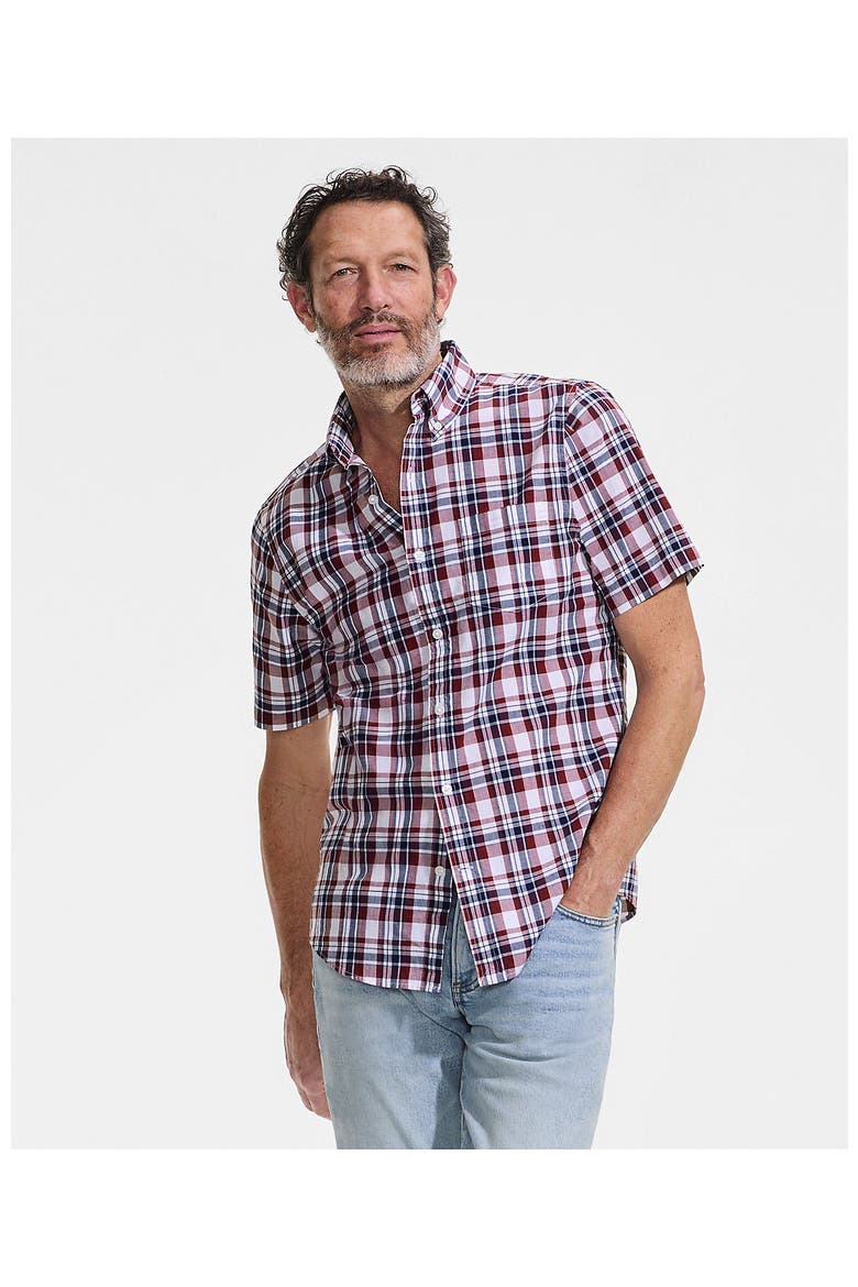 Traditional Fit Short Sleeve Madras Shirt, Alternate, color, Burgundy Spritz Madras