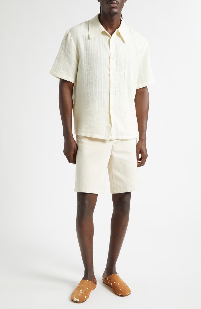 Séfr Dayot Short Sleeve Cotton & Linen Button-Up Shirt, Alternate, color, Dog Days Ecru