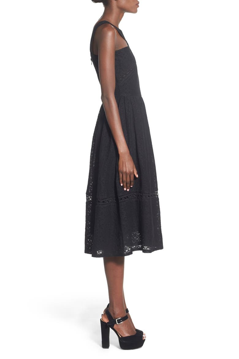 Lace Fit & Flare Midi Dress, Alternate, color, BLACK