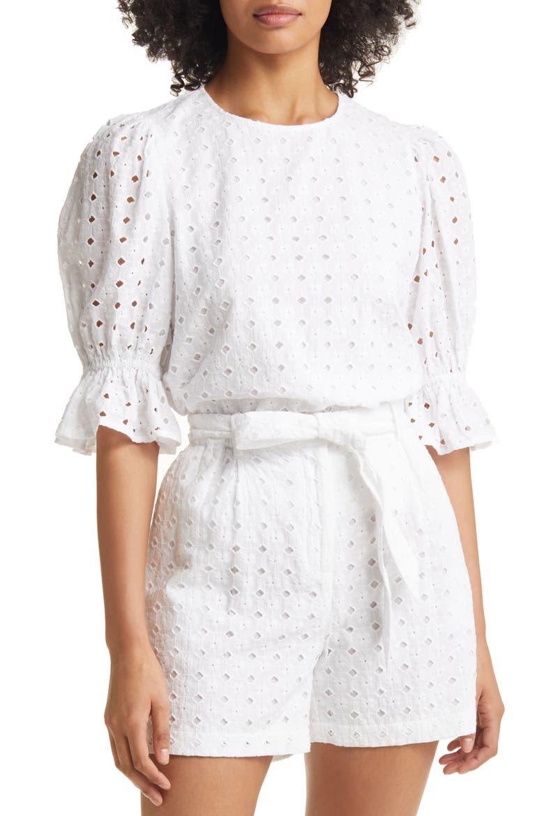 Matching Family Moments Eyelet Puff Sleeve Blouse, Main, color, WHITE